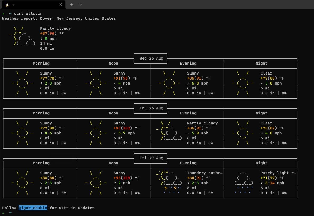 Get the weather at a command line interface CLI - curl