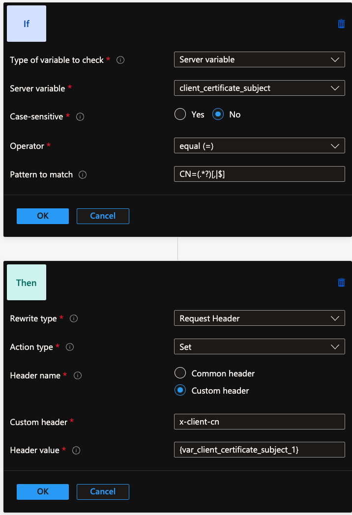 Using regular expressions in Azure Application Gateway Rewrite Rules - extract Certificate Common Name