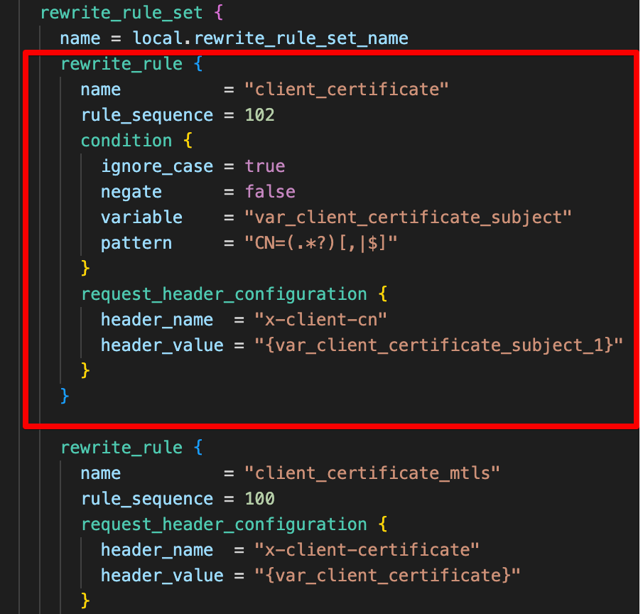 Using regular expressions in Azure Application Gateway Rewrite Rules - extract Certificate Common Name