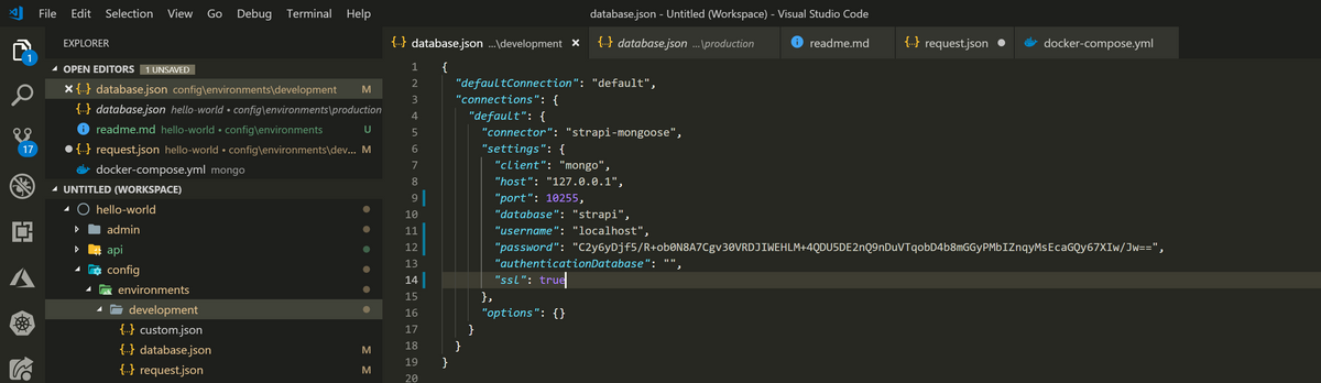 Strapi Open Source API CMS using Azure CosmosDB Emulator