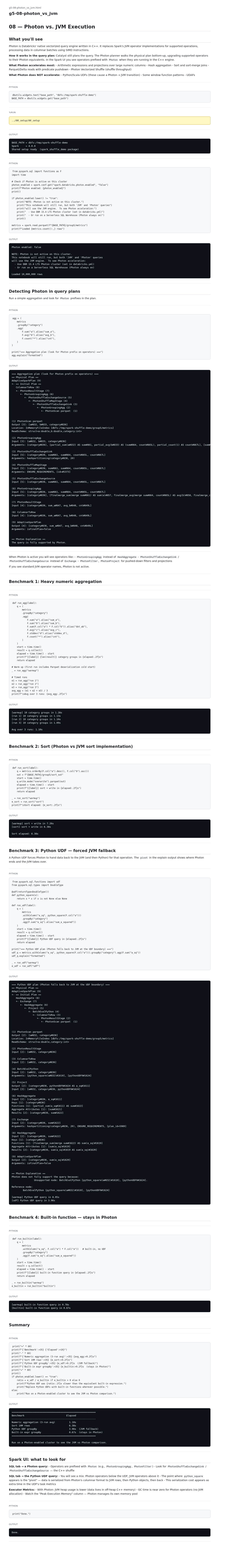 Photon vs. JVM notebook output